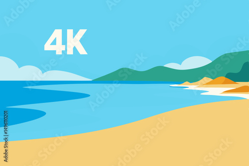 Stunning Crystal Clear Ocean Waters and Pristine Beach View in 4K Vector Illustration Background