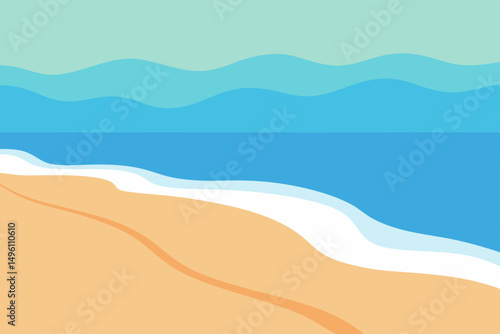 Peaceful Calm Waves Gently Rolling on Sandy Shore 4K Background Vector Illustration Background