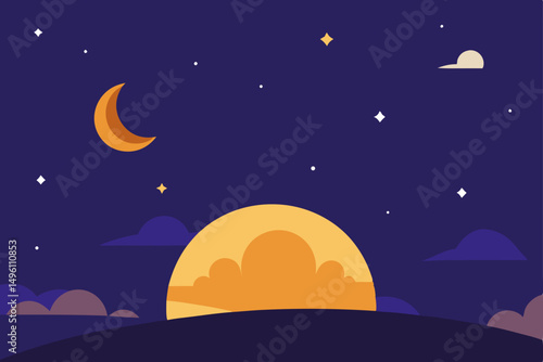 Breathtaking Celestial Night Sky Scene in Ultra HD Vector Illustration Background