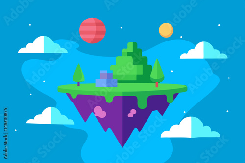 Whimsical Floating Fantasy Nature World in Stunning 4K Vector Illustration Background