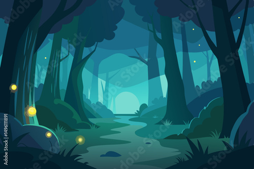 Magical Woodland Forest with Soft Glowing Light 4K Background Vector Illustration Background
