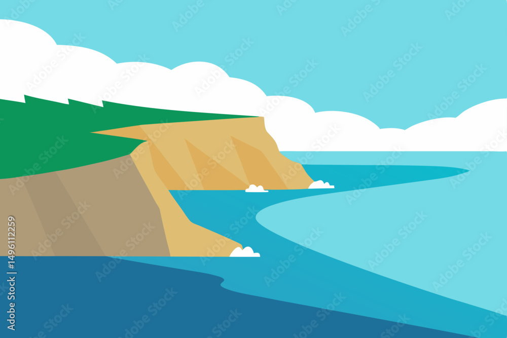 Naklejka premium Breathtaking Coastal Cliff View with Azure Clear Water Vector Illustration Background
