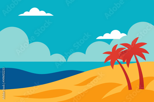 Vibrant Artistic Beach Scene Seascape Wallpaper Background Vector Illustration Background