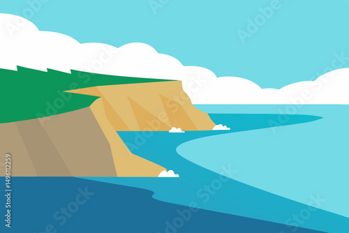 Breathtaking Coastal Cliff View with Azure Clear Water Vector Illustration Background