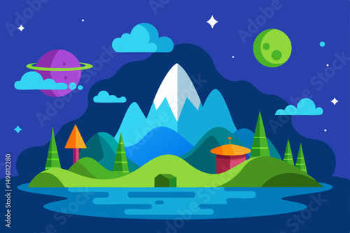 Fantasy Nature World Dreamscape Vector Illustration Background