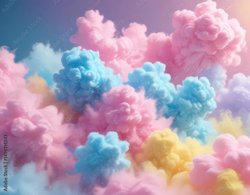 Obraz premium Fuzzy pink blue yellow blend, celestial cotton candy effect, calming wallpaper , digital, whimsical, background