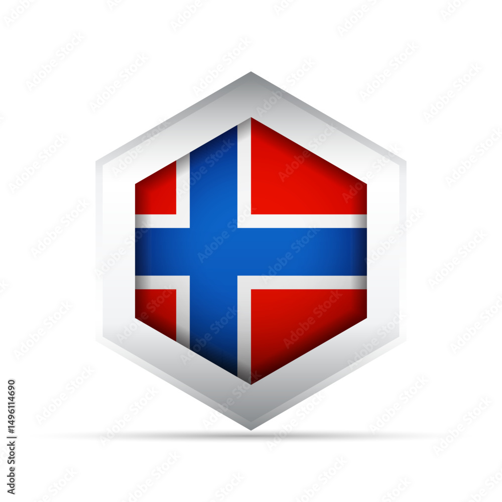 Obraz premium Norway Flag in Hexagon Shape – 3D-Style Vector Icon with Nordic Cross