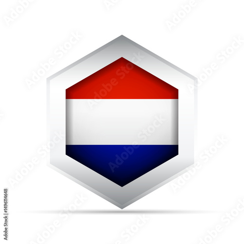 Free Download Netherlands Flag in Hexagon Shape – 3D-Style Vector Icon with Red, White, and Blue Tricolor - GFXLoad