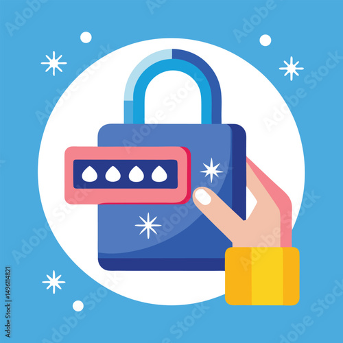 Vector Illustration Of A Hand Holding A Padlock Wi