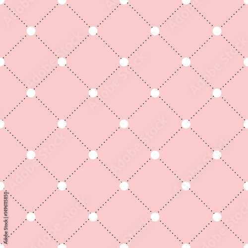 Seamless Pink Background With Polka Dot On Grid For Love Romantic Valentine Vector Textile Gift Card
