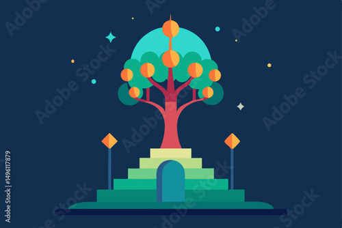 sanctuary of the shimmering tree vector illustration background