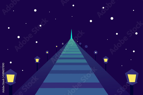 mystic path through floating lights 4k vector illustration background