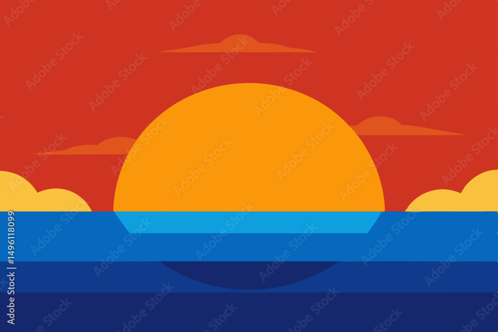 Fototapeta premium simplified sunset over sea in 4k vector illustration background