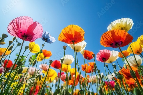 A Vibrant Poppy Field Under a Clear Blue Sky