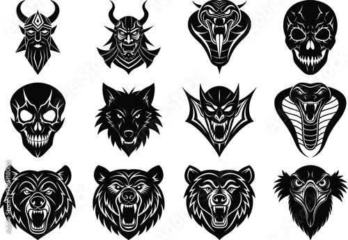 animal face vector silhouette set design.