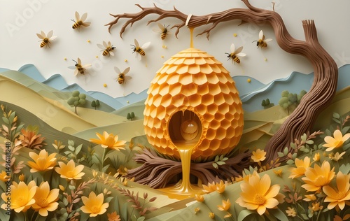 Golden Hive Symphony: A Papercraft Ode to Bees and Nature's Industry