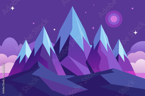 magical mountains with crystal peaks UHD vector illustration background