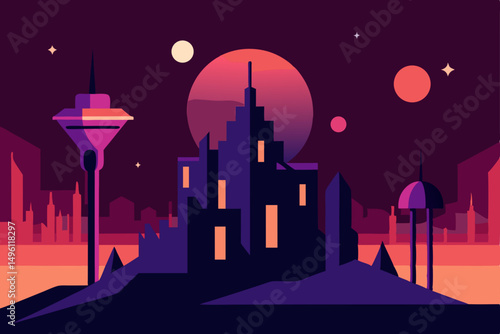 surreal city of light in 4k vector illustration background