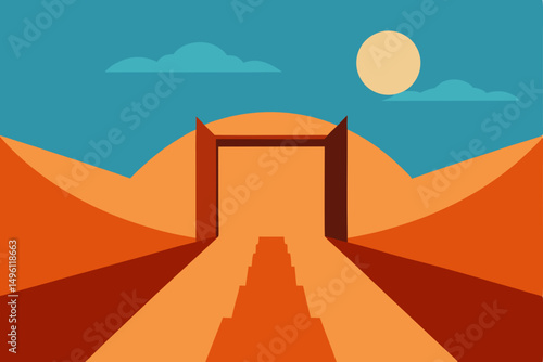 desert bridge to another dimension vector illustration background