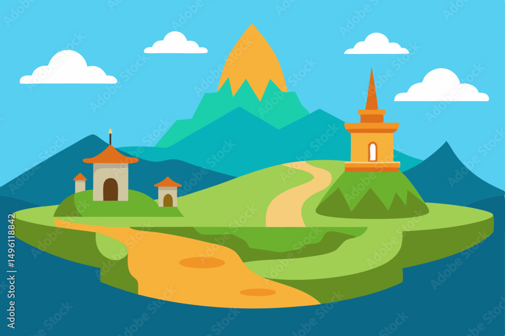 Naklejka premium hand drawn fantasy valley vector illustration background