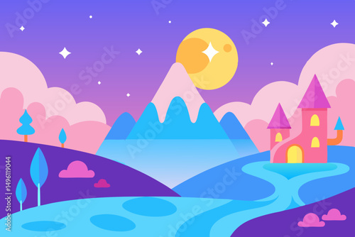 dreamlike morning in magic land vector illustration background