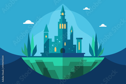 underwater fantasy city vector illustration background