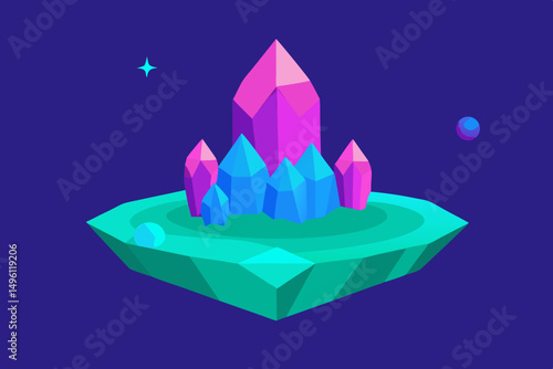 vibrant dreamy island with crystals UHD vector illustration background