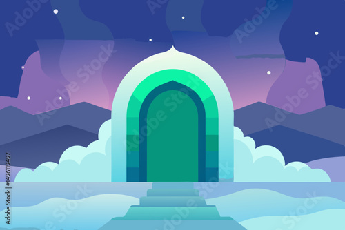 heavens gate through the aurora mist vector illustration background