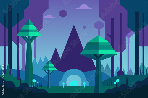 AI generated fantasy forest vector illustration background