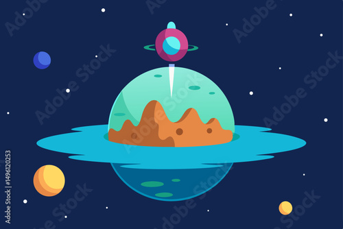 chrono island in the galactic sea vector illustration background