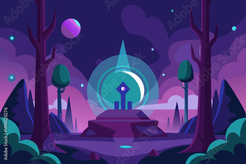 cradle of the multiverse forest vector illustration background