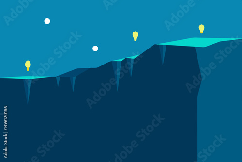 ocean cliff with floating lights UHD vector illustration background