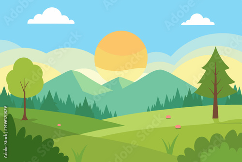 peaceful dream meadow in morning light vector illustration background