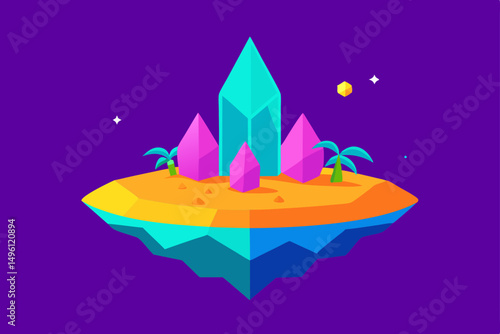 vibrant dreamy island with crystals UHD vector illustration background