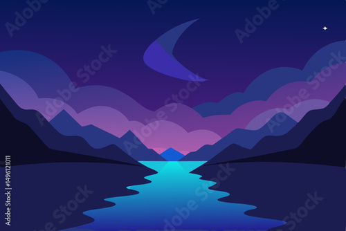 Silent valley under galaxy sky UHD tranquil cosmic expanse vector illustration background