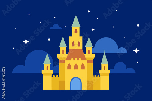 Artistic dream castle on starry background majestic cosmic fortress vector illustration background