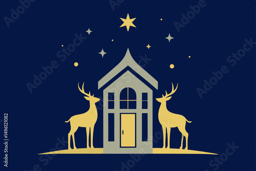Cottage of the celestial fawn enchanted forest dwelling vector illustration background