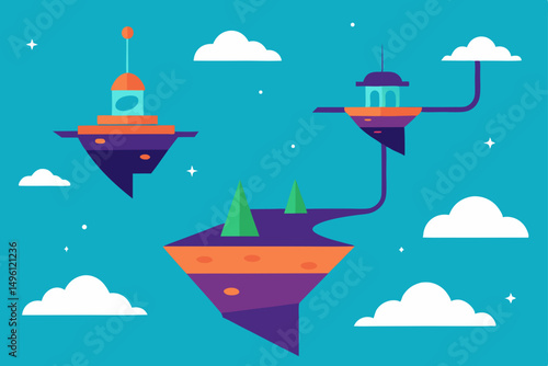 Bizarre floating roads in sky fantasy whimsical airborne paths vector illustration background