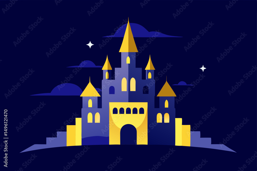 Fototapeta premium The glowing fortress of dreams majestic illuminated castle vector illustration background