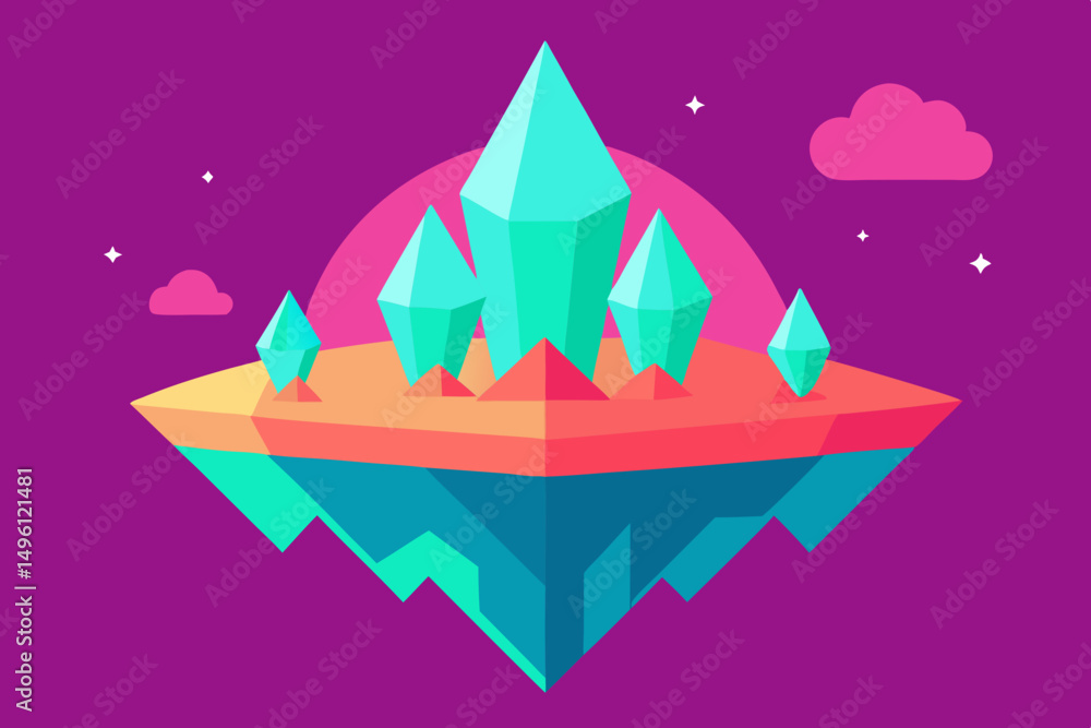 Vibrant dreamy island with crystals UHD sparkling haven vector illustration background Vibrant dreamy island with crystals UHD sparkling haven vector illustration background