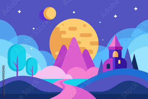 Dreamlike morning in magic land serene mystical dawn vector illustration background