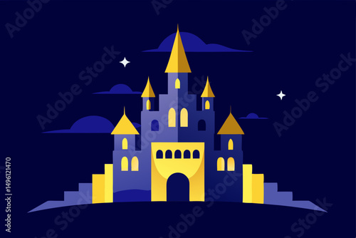 The glowing fortress of dreams majestic illuminated castle vector illustration background