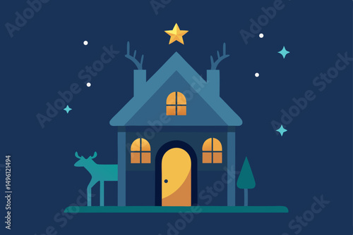 Cottage of the celestial fawn enchanted forest dwelling vector illustration background