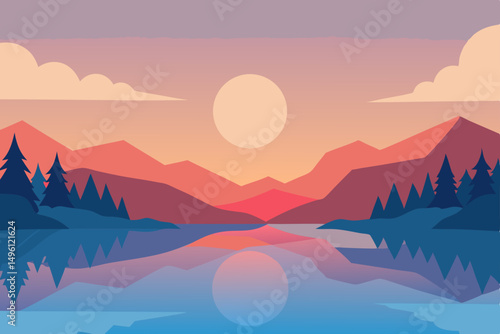 Golden Dusk Over the Whispered Lake A Serene and Peaceful Landscape at Sunset