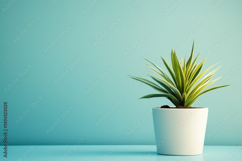 Green plant in a white pot on blue background Green plant in a white pot on blue background