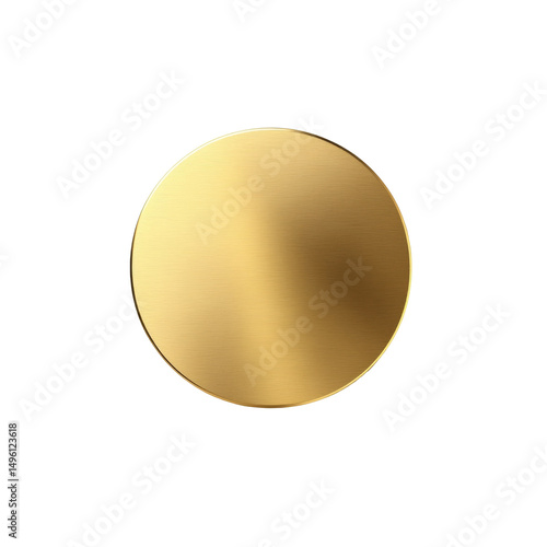 Shiny gold metal disc with smooth polished surface and reflective light highlight