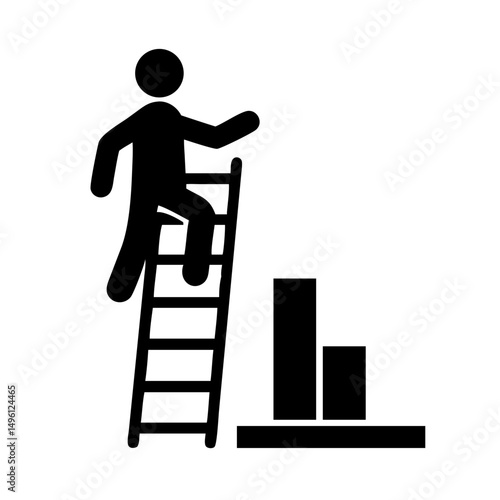 Man climbing ladder to success reaching goal achievement stick figure vector illustration