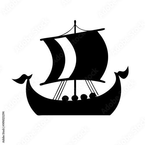 Viking ship vector illustration of a longboat with sails ancient nordic vessel clipart image