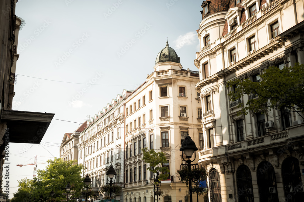 Fototapeta premium Knez mihailova street showing traditional architecture in Belgrade, Serbia