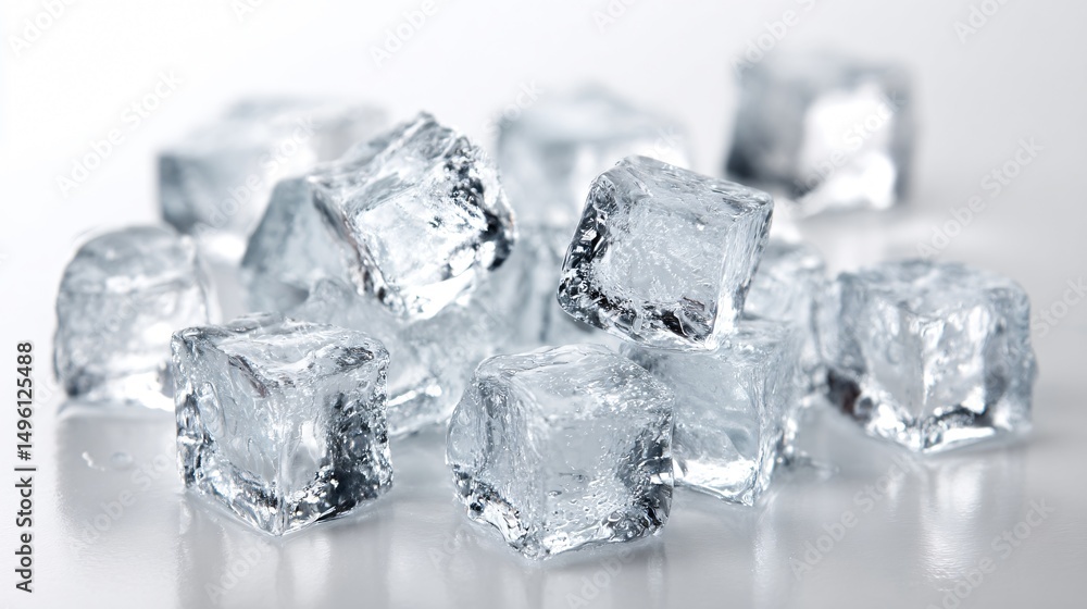 Obraz premium Crushed Ice Cubes Scattered on Flat Surface - Refreshing Cold Beverage Ingredient